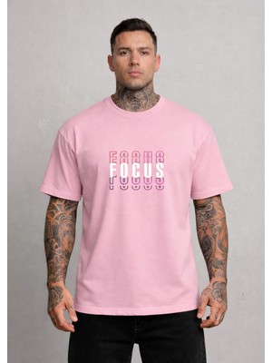 Vodexa Erkek Oversize T-Shirt Desenli Focus Baskılı %100 Pamuk Tişört Rahat Kalıp