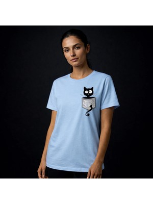 Vodexa Oversize T-Shirt Cepteki Kedii Baskılı %100 Pamuk Tişört Rahat Kalıp