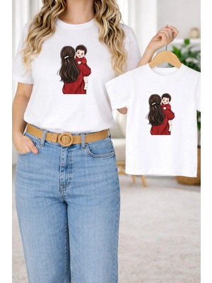 Vodexa Tişört Anne Kız Çocuk Kombin Oversize – Anne & Çocuk Twin Baskılı T-Shirt