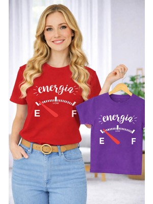 Vodexa Anne Ünisex Çocuk Kombin Oversize Tişört Twin T-Shirt Anne Cocuk Energia Baskılı