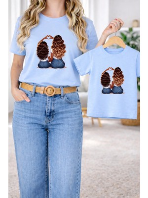 Vodexa Anne Kız Çocuk Kombin Oversize Tişört – Anne & Çocuk Twin T-Shirt Anne Kız Baskılı