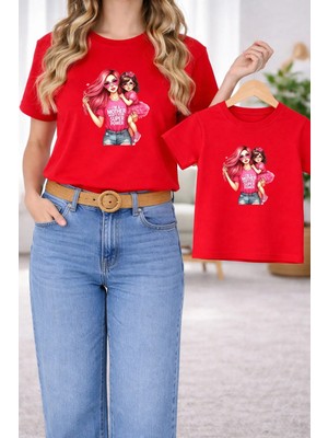 Vodexa Tişört Anne Kız Çocuk Kombin Oversize – Anne & Çocuk Twin Baskılı T-Shirt