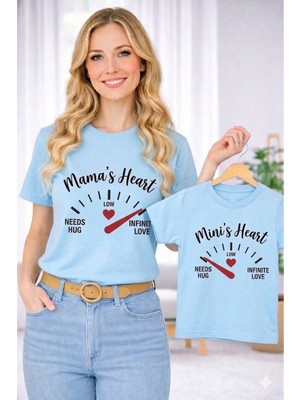 Vodexa Anne Ünisex Çocuk Kombin Oversize Tişört Twin T-Shirt Anne Cocuk Energia Baskılı