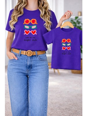 Vodexa Anne Kız Çocuk Kombin Oversize Tişört – Anne & Çocuk Twin T-Shirt Gözlükler Baskılı