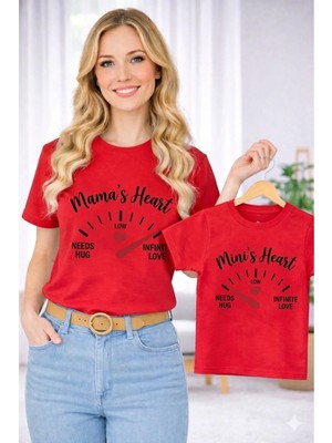 Vodexa Anne Ünisex Çocuk Kombin Oversize Tişört Twin T-Shirt Anne Cocuk Energia Baskılı