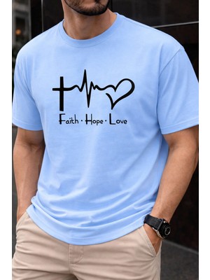 Vodexa Erkek Oversize T-Shirt Faith Baskılı %100 Pamuk Tişört Rahat Kalıp