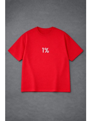 Vodexa Oversize Erkek T-Shirt Yüzde Bir Baskılı %100 Pamuk Tişört Rahat Kalıp