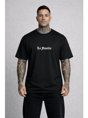 Vodexa Erkek T-Shirt Familia Baskılı %100 Pamuk Tişört Rahat Kalıp