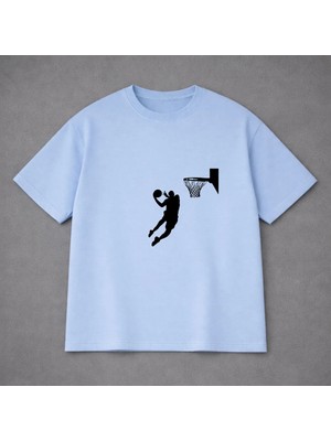 Vodexa Erkek Oversize T-Shirt Basketçii Baskılı %100 Pamuk Tişört Rahat Kalıp
