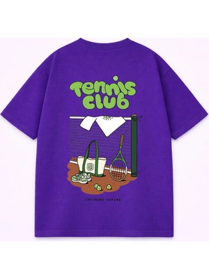 Vodexa T-Shirt Unisex Tennis Club Baskılı %100 Pamuk Tişört Oversize Rahat Kalıp