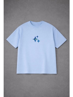 Vodexa Ünisex Oversize T-Shirt Starry Night Baskılı %100 Pamuk Tişört Rahat Kalıp