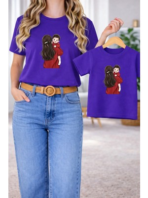 Vodexa Tişört Anne Kız Çocuk Kombin Oversize – Anne & Çocuk Twin Baskılı T-Shirt