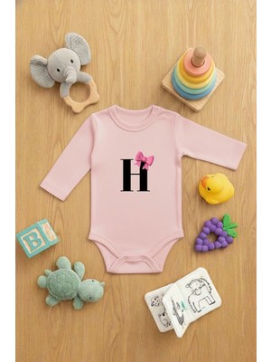 Vodexa Bebek Zıbın Çıtçıtlı Body %100 Pamuk H Harfi Baskılı