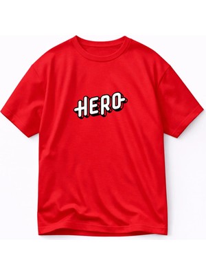 Vodexa Ünisex Oversize T-Shirt Hero Baskılı %100 Pamuk Tişört Rahat Kalıp