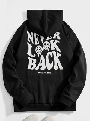 Tarzsokak Unisex Never Baskılı Oversize Kapüşonlu Pamuklu Sweatshirt Mavirenk