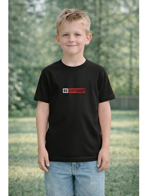 Vodexa Erkek Çocuk Farklı Ol Baskılı Tişört %100 Pamuk – Kırmızı Unisex Yazlık Çocuk T-Shirt