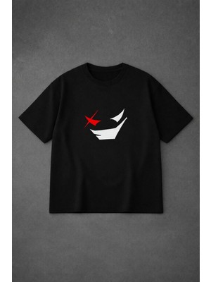 Vodexa T-Shirt Unisex Devil Baskılı %100 Pamuk Tişört Oversize Rahat Kalıp