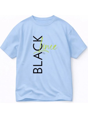 Vodexa Oversize T-Shirt Black Lime Baskılı %100 Pamuk Tişört Rahat Kalıp