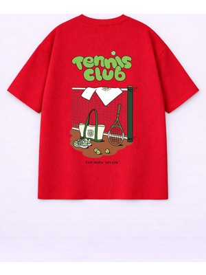 Vodexa T-Shirt Unisex Tennis Club Baskılı %100 Pamuk Tişört Oversize Rahat Kalıp