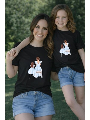Vodexa Anne Kız Çocuk Kombin Oversize Tişört – Anne & Çocuk Twin T-Shirt Color Mama Baskılı