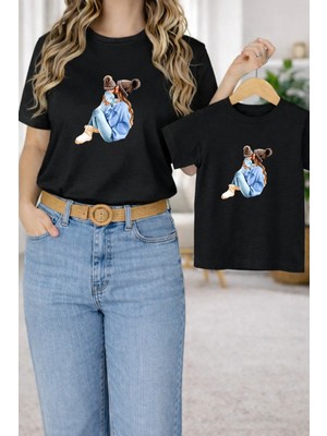 Vodexa Tişört Anne Kız Çocuk Kombin Oversize – Anne & Çocuk Twin Baskılı T-Shirt