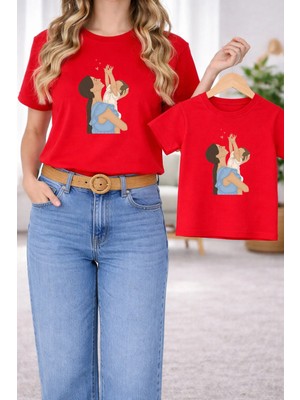 Vodexa Tişört Anne Kız Çocuk Kombin Oversize – Anne & Çocuk Twin Baskılı T-Shirt