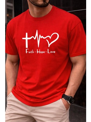 Vodexa Erkek Oversize T-Shirt Faith Baskılı %100 Pamuk Tişört Rahat Kalıp