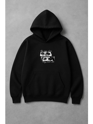 Vodexa Kapüşonlu Erkek-Kadın Sweatshirt The Eyes Baskılı Unısex Oversize %100 Pamuklu Hoodie