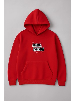 Vodexa Kapüşonlu Erkek-Kadın Sweatshirt The Eyes Baskılı Unısex Oversize %100 Pamuklu Hoodie