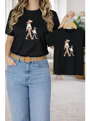 Vodexa Tişört Anne Erkek Çocuk Kombin Oversize – Anne & Çocuk Twin Baskılı T-Shirt