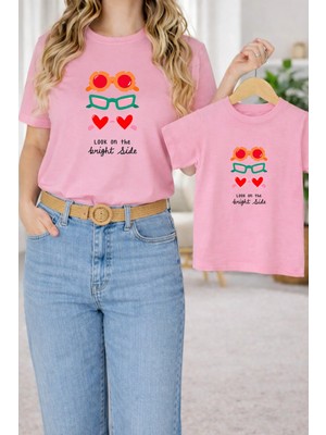 Vodexa Anne Kız Çocuk Kombin Oversize Tişört – Anne & Çocuk Twin T-Shirt Gözlükler Baskılı