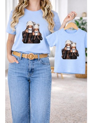 Vodexa Anne Kız Çocuk Kombin Oversize Tişört – Anne & Çocuk Twin T-Shirt Mama Mini Baskılı