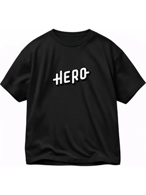 Vodexa Ünisex Oversize T-Shirt Hero Baskılı %100 Pamuk Tişört Rahat Kalıp