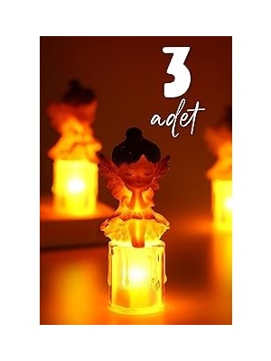 3lü LED Mum Kanatlı Melek Tip Dumansız Pilli Alevli Dekoratif Yapay Mum Işıldak Kahve 1037-7