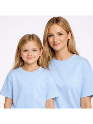 Vodexa Anne Kız Çocuk Kombin Oversize Tişört – Anne Çocuk Twin T-Shirt Baskısız Baskılı