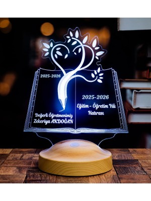 Öğretmenler Günü Hediyesi 3D LED Lamba - Mezuniyet Hatırası, Isimli Öğretmene Hediye, Kitap Tasarımlı Sevgili Öğretmenim Masa Lambası