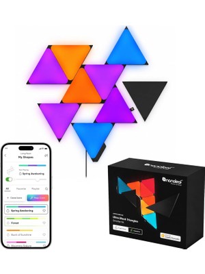 Nanoleaf Shapes Ultra Siyah Üçgen Başlangıç ​​seti, 9 Adet Akıllı Rgbw Üçgen LED Panel – Modüler Wi-Fi Duvar Aydınlatması (16 Milyon Renk), Alexa, Google ve Apple ile Uyumlu