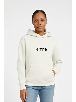 Vodexa Kapüşonlu Sweatshirt Göktürkçe Baskılı Unısex Oversize %100 Pamuklu Hoodie