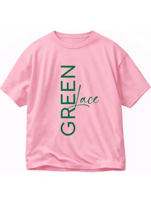 Vodexa Ünisex Oversize T-Shirt Green T Baskılı %100 Pamuk Tişört Rahat Kalıp