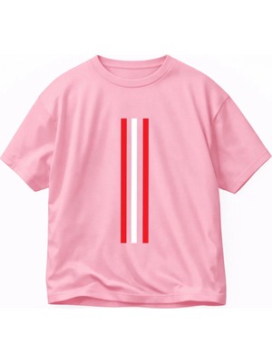 Vodexa Oversize T-Shirt Dikey Şerit Baskılı %100 Pamuk Tişört Rahat Kalıp