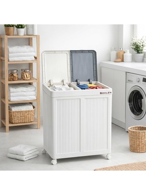 Mega Boy Havalandırmalı Çamaşır Sepeti - 100 Litre Oyuncak Kutusu - Tekerlekli - Çift Bölmeli 2X50 Lt - 49.5X36X61 cm - Pp+ Tpr