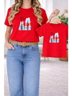Vodexa Anne Kız Çocuk Kombin Oversize Tişört – Anne & Çocuk Twin T-Shirt My Baby Baskılı