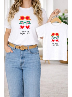 Vodexa Anne Kız Çocuk Kombin Oversize Tişört – Anne & Çocuk Twin T-Shirt Gözlükler Baskılı