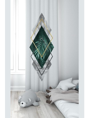 Pelangi Beyaz Doğa Yaprak Desenli Dijital Baskı Yıkanabilir Bebek Çocuk Odası Fon Perdesi, Yeşil-Beyaz 70 x 270