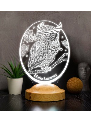 Baykuş Tasarımlı Kişiye Özel 3D LED Gece Lambası – Dekoratif Lamba, Baykuş Severlere Masa Lambası, Hayvan Temalı Işıklı Hediye