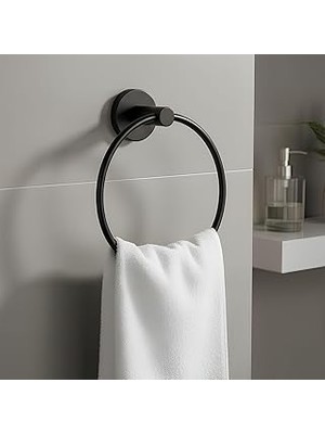 Vidalı Siyah Renkli Yuvarlak 16 cm Banyo Mutfak Lavabo Pratik Havluluk Askılığı