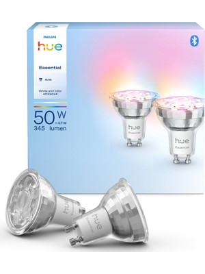 Philips Hue Essential 4.7W GU10 345 Lumen Renkli Akıllı Spot Ampul (2'li Ekopaket) - 15.000 Saat Ampul Kullanım Ömrü