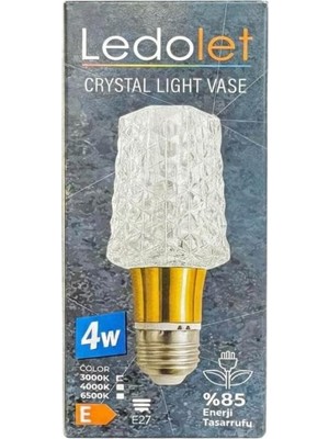 4W Kristal LED Ampul E27 -Sarı Işık Dekoratif Crystal Vase Tasarım 3000K