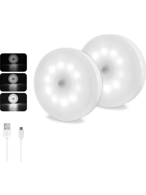 Akynite Hareket Sensörü Gece Lambası USB Şarj Edilebilir, Soğuk Beyaz ve Kısılabilir, 10 Led, Manyetik Gece Lambası, Dolap Merdivenleri Koridor Banyo Için Hareket Sensörü Işığı, 3 Adet