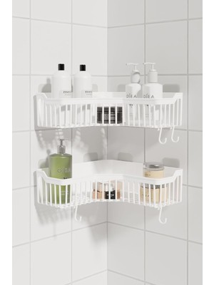 Ata Home Banyor Köşe Yapışkanlı Banyo Rafı, 2'li Banyo Düzenleyici, Duvar Duş Rafı Bany Organizer Şampuanlık